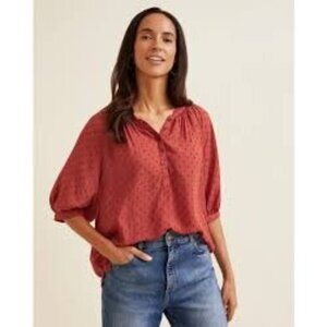 Garnet Hill Dot-Textured Peasant Blouse Women’s Small